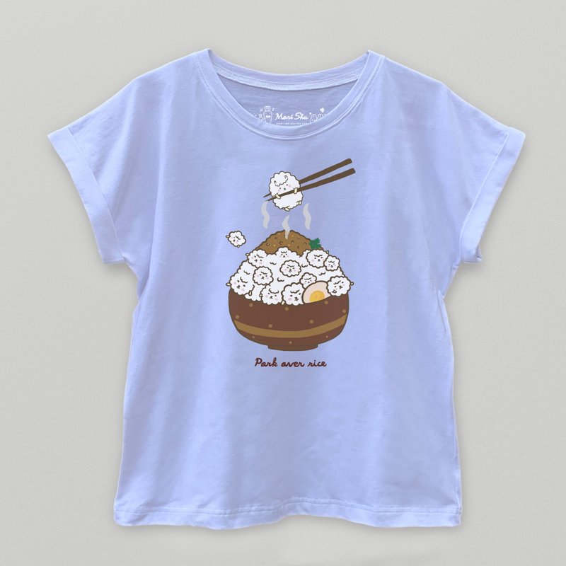 泡泡洋滷肉飯T-shirt - 女 T 恤 - 棉．麻 白色
