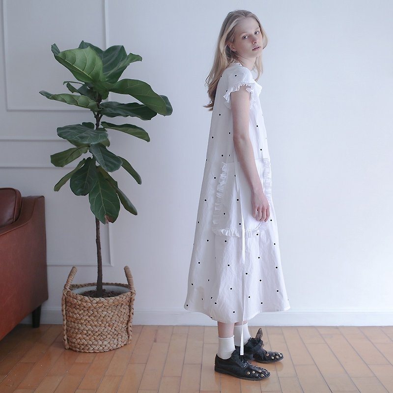 Little white lace pocket dress skirt - imakokoni - One Piece Dresses - Cotton & Hemp White