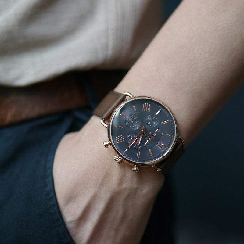 Hush Puppies | Multi-function Dark Brown Leather Watch (HP7160) - นาฬิกาผู้ชาย - สแตนเลส สีน้ำเงิน