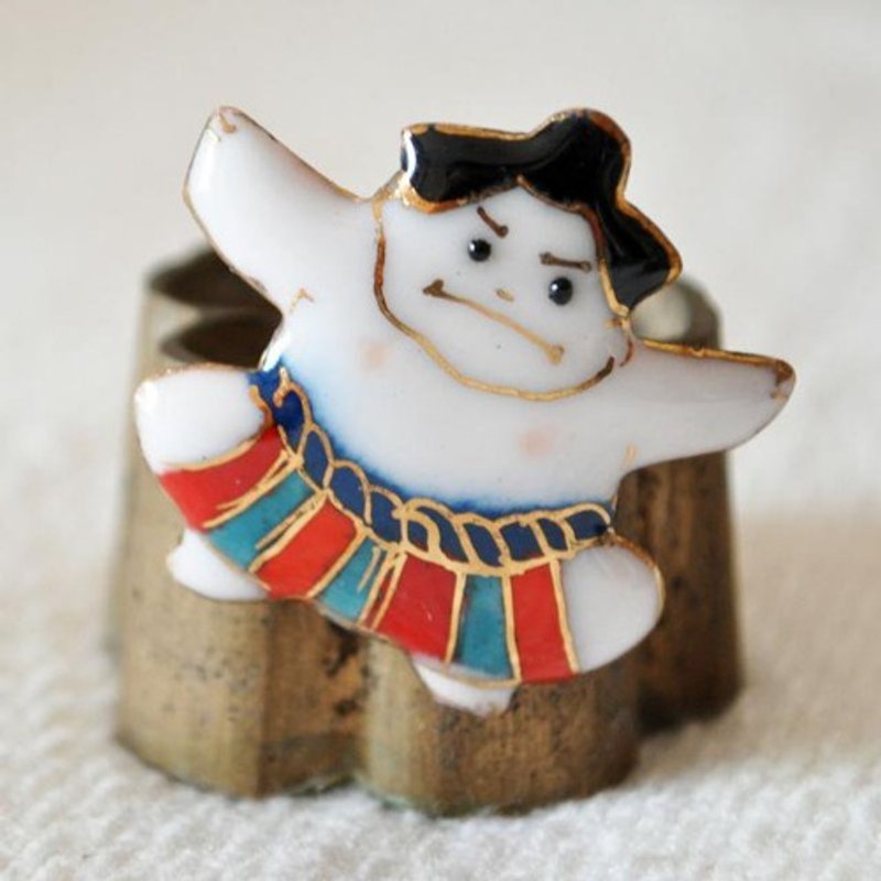 Cloisonne pin brooch of Sumo wrestler-1 - เข็มกลัด/พิน - โลหะ ขาว