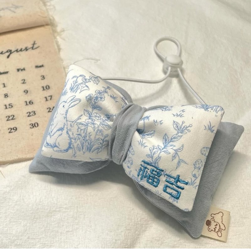 污泥手作  刺繡-兔子雙層蝴蝶結領巾  寵物領巾 - 客製化寵物商品 - 棉．麻 