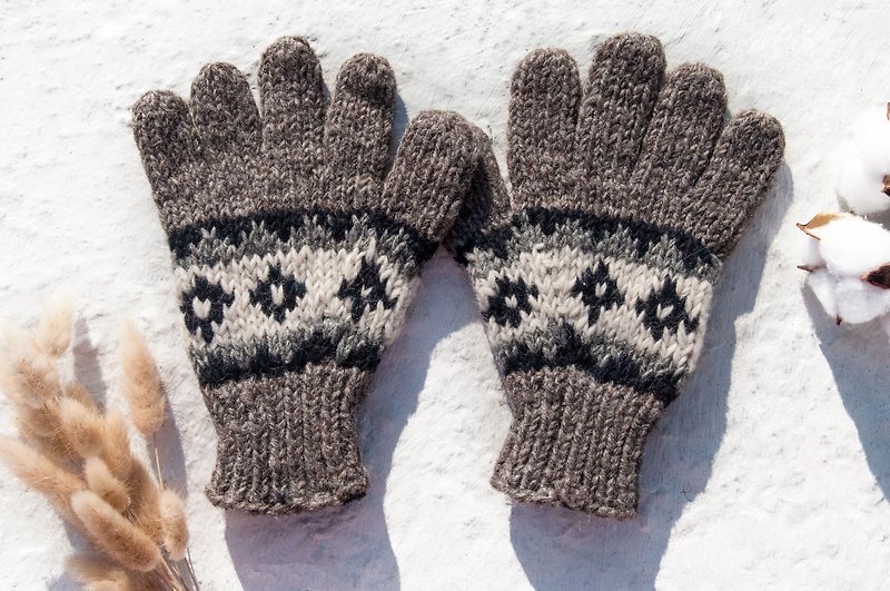 Hand-woven wool knit gloves / knit pure wool warm gloves / full toe gloves - South America coffee time - Gloves & Mittens - Wool Brown