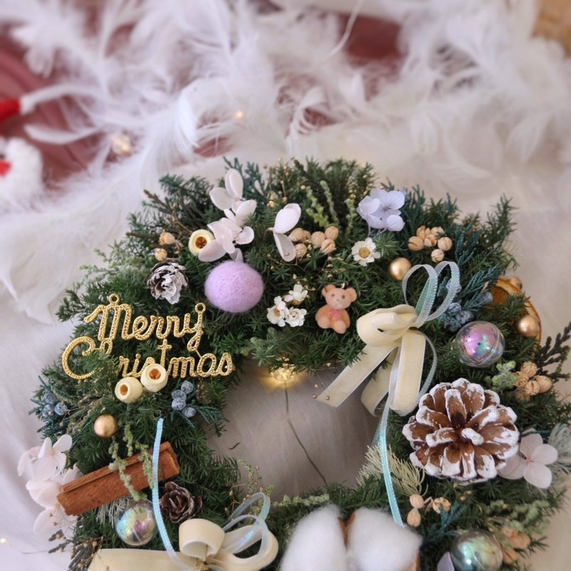 Cute Bear Cedar Christmas Wreath Light Purple Decoration Everlasting Christmas Wreath Christmas Gift - Dried Flowers & Bouquets - Plants & Flowers Purple