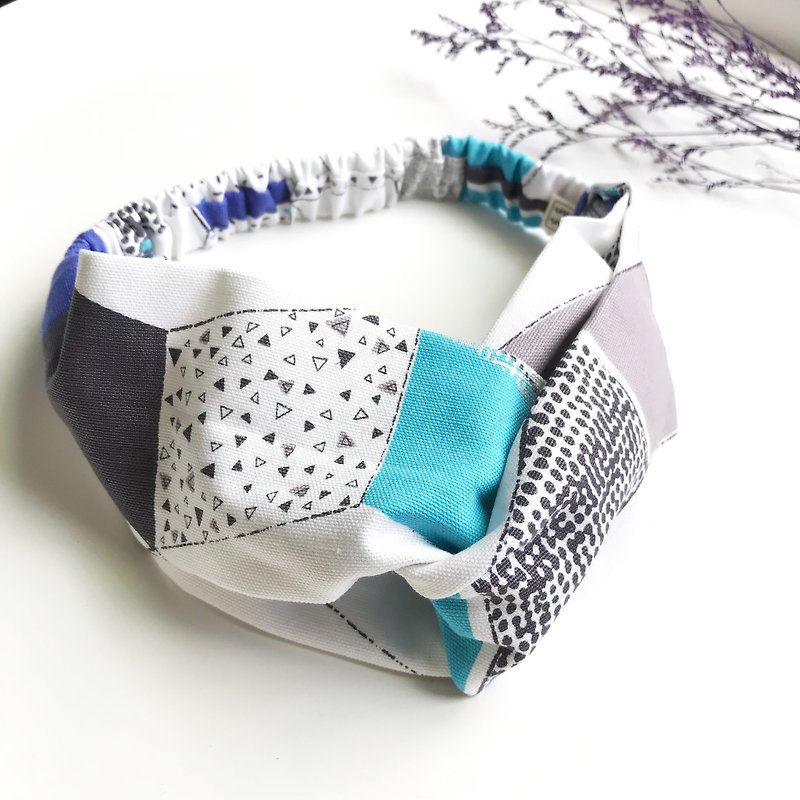 Parallel geometry cross hair band - Headbands - Cotton & Hemp Blue