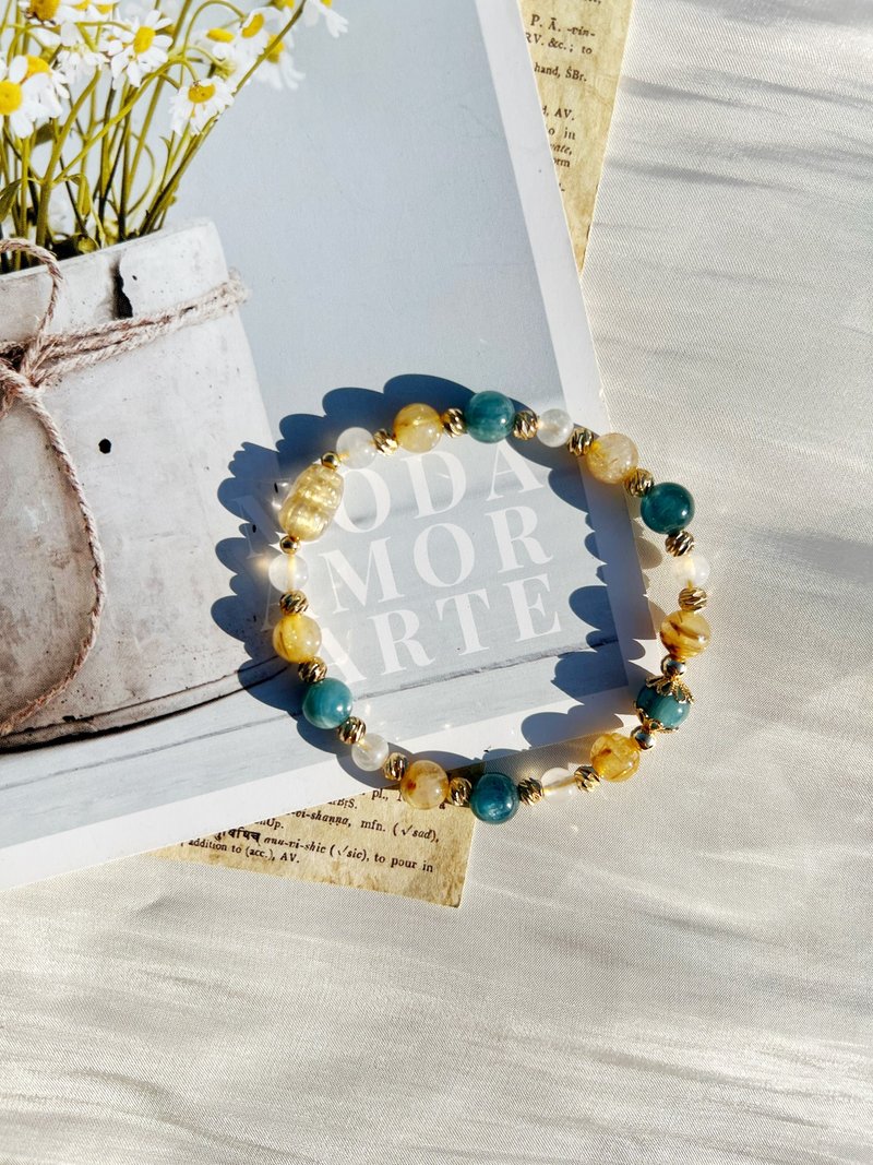 鈦金貔貅 鈦晶 月光石 藍綠晶 天然石 水晶 手鍊 手環 客製 - 手鍊/手環 - 水晶 