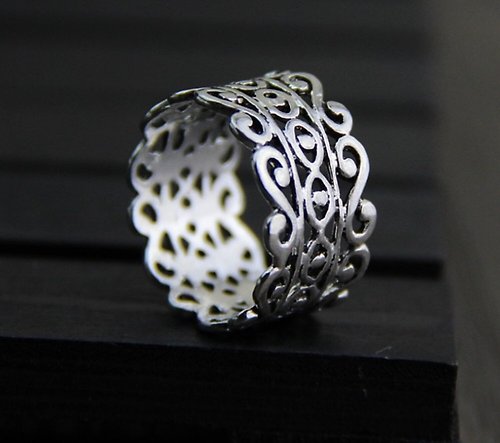garyjewelry Real S925 Sterling Silver Hollow Wide Rings for Women Ethnic Vines Pattern