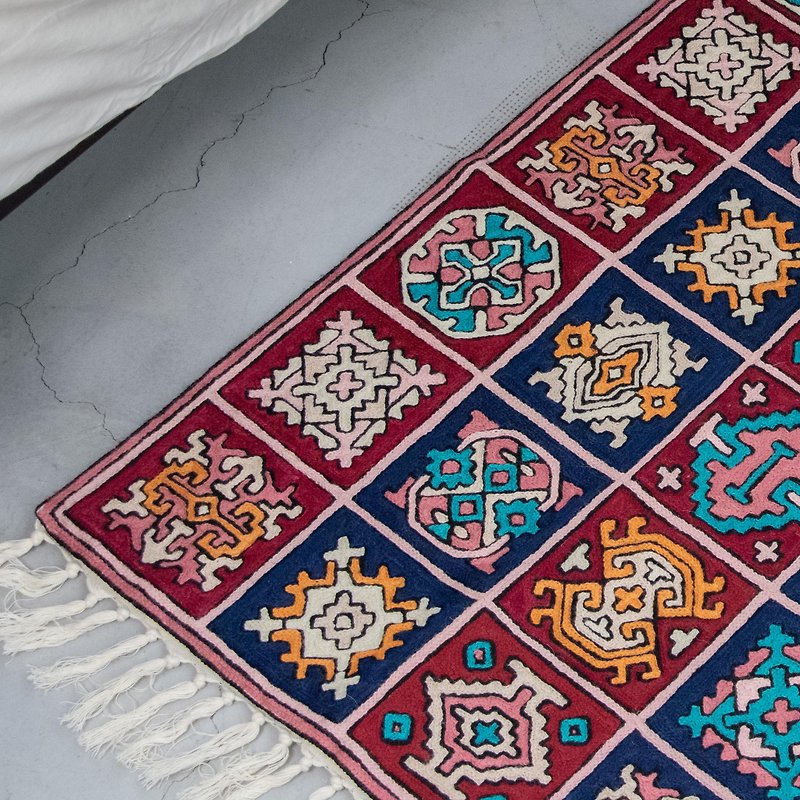 喀什米爾羊毛刺繡地毯 60x90  － 魔術方塊 / 粉 - 地墊/地毯 - 羊毛 粉紅色