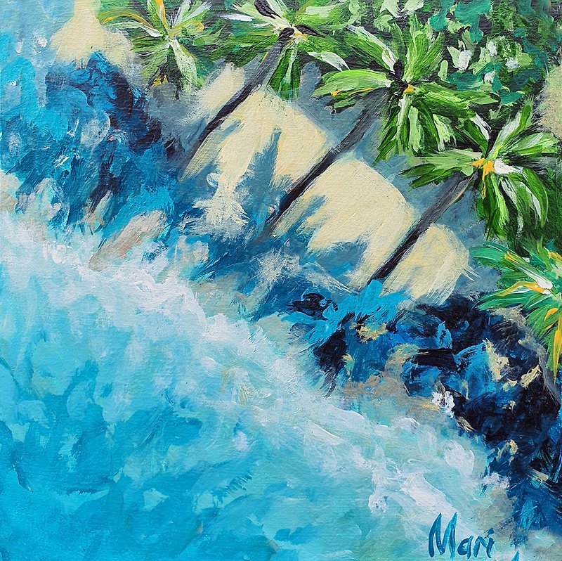 棕櫚樹畫熱帶海灘原創藝術海洋自然海景航海 - 掛牆畫/海報 - 其他材質 藍色