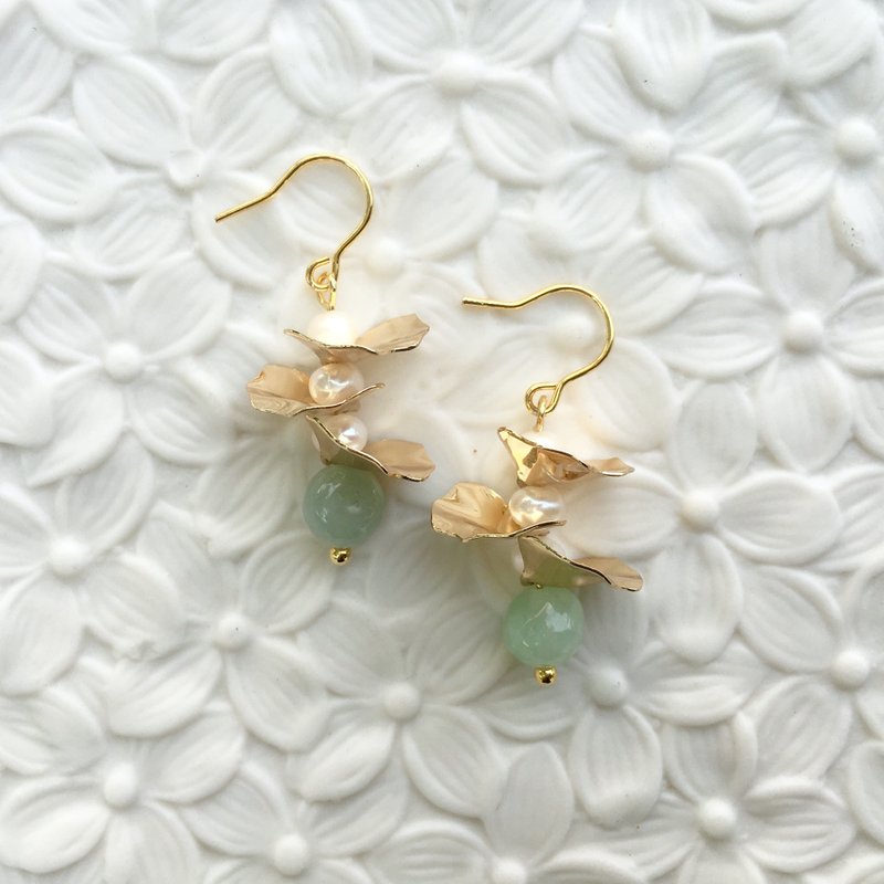 【Ruo Sang】【Sui Stone Ji】 Stone Shenghua. Natural jadeite rough stone. 14k gold earrings. Jadeite - ต่างหู - เครื่องเพชรพลอย สีเขียว