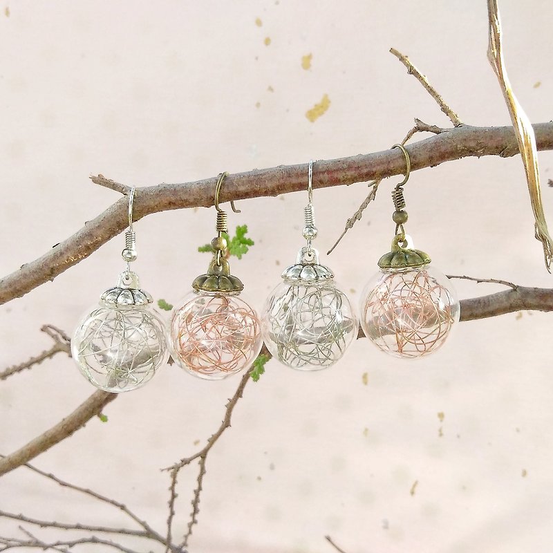 Pumpkin bulb hand-made earrings can be changed to Clip-On 20mm glass ball - ต่างหู - แก้ว สีทอง