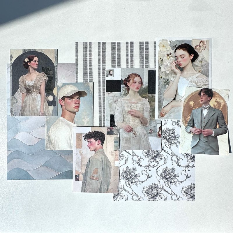 Collage pack ver.2 Silver Gray Sticker + Paper MIX (anns note) vintage - 貼紙 - 紙 銀色