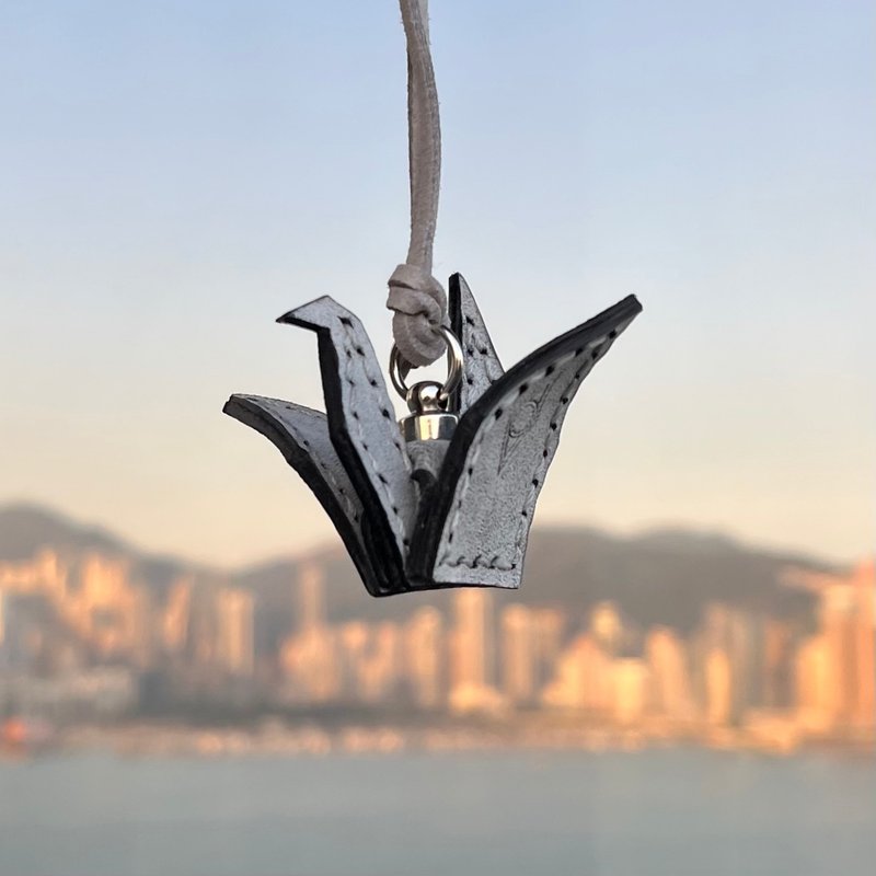 [Lucky Crane Necklace/Front Pendant] Black - Charms - Genuine Leather Black