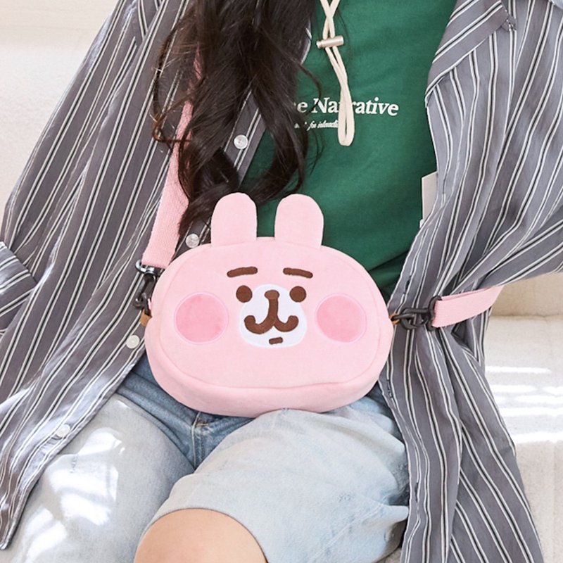 Paidal x Kanahei's Small Animals Plush Pink Rabbit Crossbody Makeup Bag - กระเป๋าแมสเซนเจอร์ - ผ้าฝ้าย/ผ้าลินิน สึชมพู