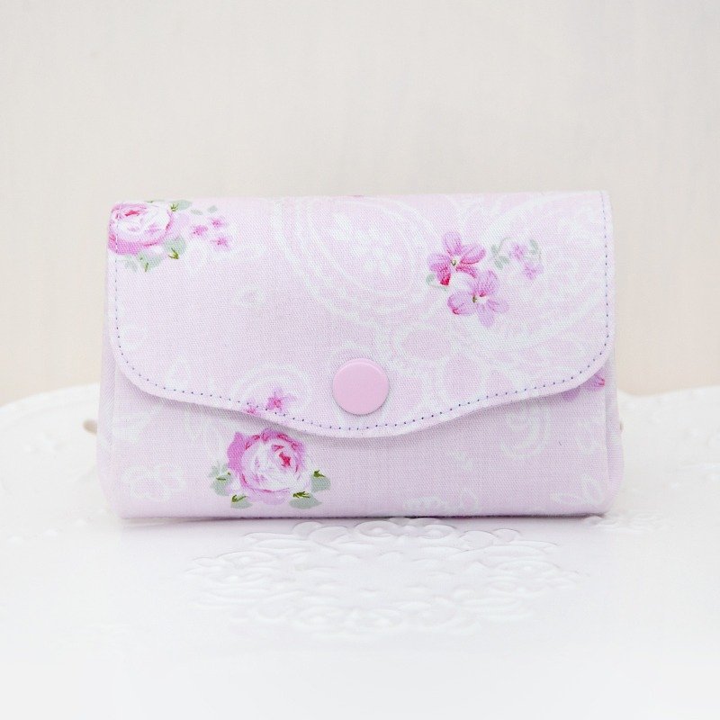【馡作布可】典雅美型三層小物收納零錢包-粉紫玫瑰 - 散紙包 - 其他材質 粉紅色