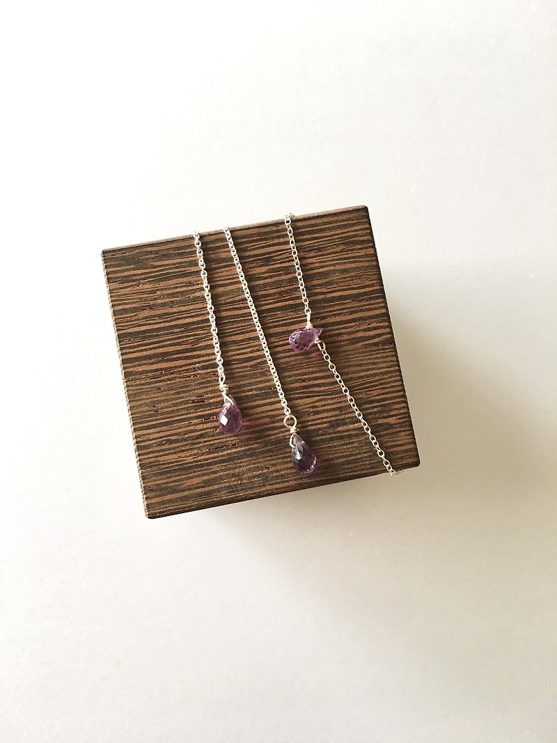 Corundum quarts set-up bracelet and chain-earring  all SV925 - 手鍊/手鐲 - 半寶石 紫色