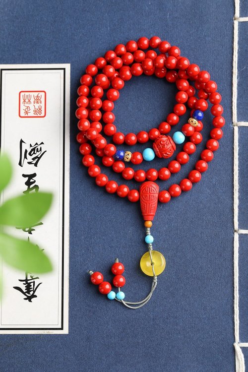 水墨 天然原礦硃砂精品紅砂108顆佛珠手鏈 硃砂含量高達95%