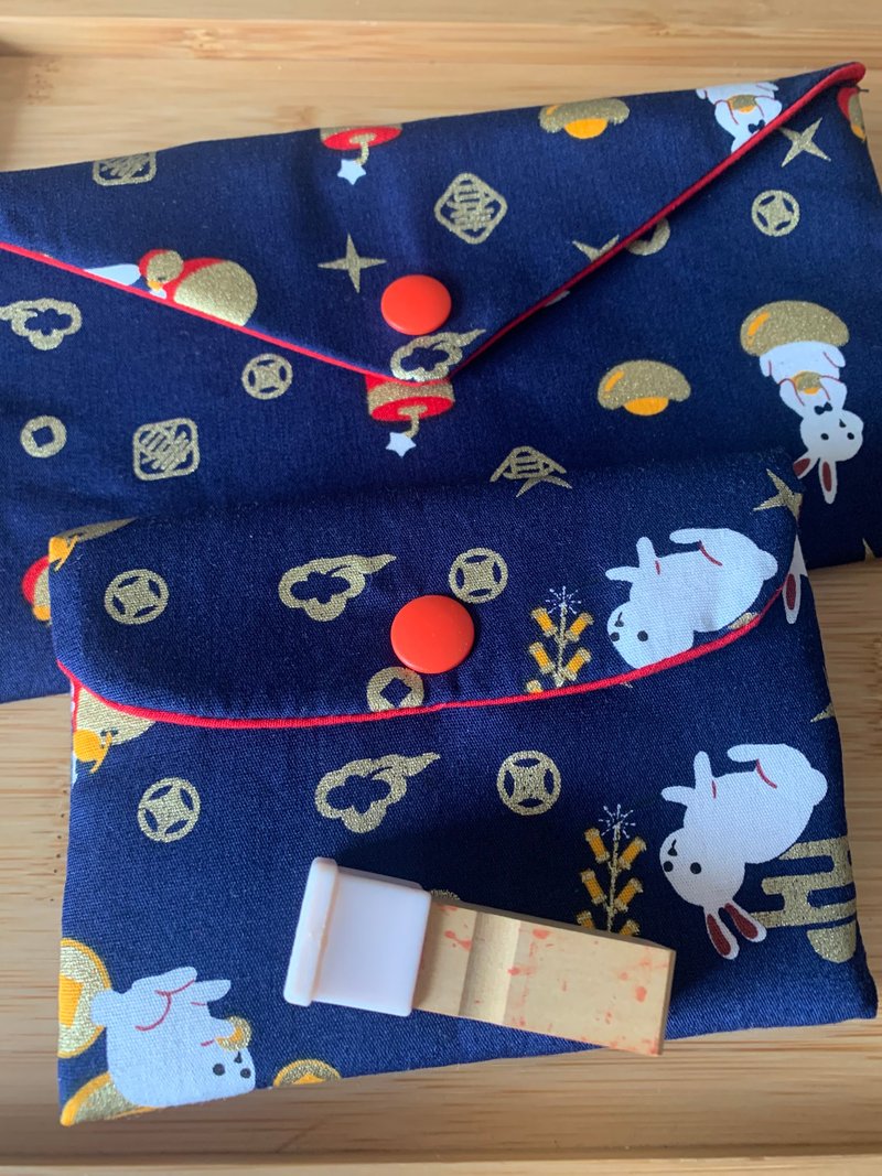 兔年行大運文青風紅包袋及開運印章加厚袋特惠組-吸睛藍 禮物 加 - 錢包/皮夾/長短夾 - 棉．麻 藍色