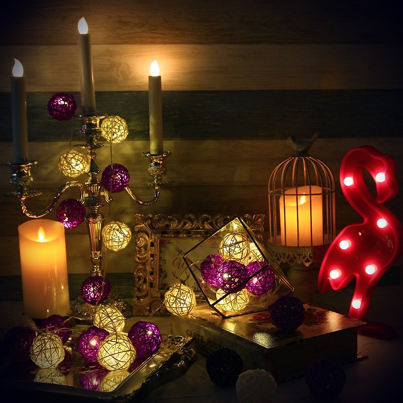 創意燈飾 籐球燈串 電池款 薰衣草 長度2M LED氣氛燈 聖誕節 - 燈具/燈飾 - 竹 紫色