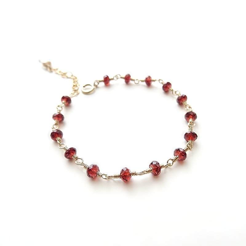 Faceted Garnet Rondelle w/ Moonstone Drop Charm 14K Gold Filled Bracelet - Bracelets - Gemstone Red