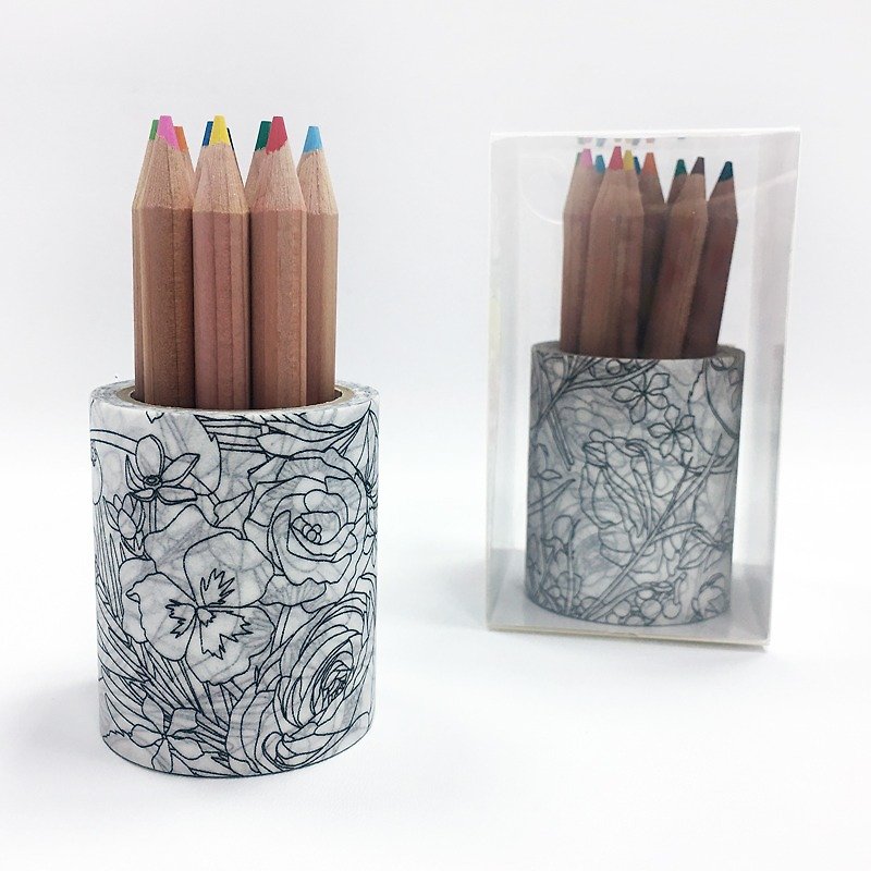 maste Masking Tape for Coloring / Color Pencil Set【Flower (MST-ZC03-B)】<Limited> - Washi Tape - Paper Black