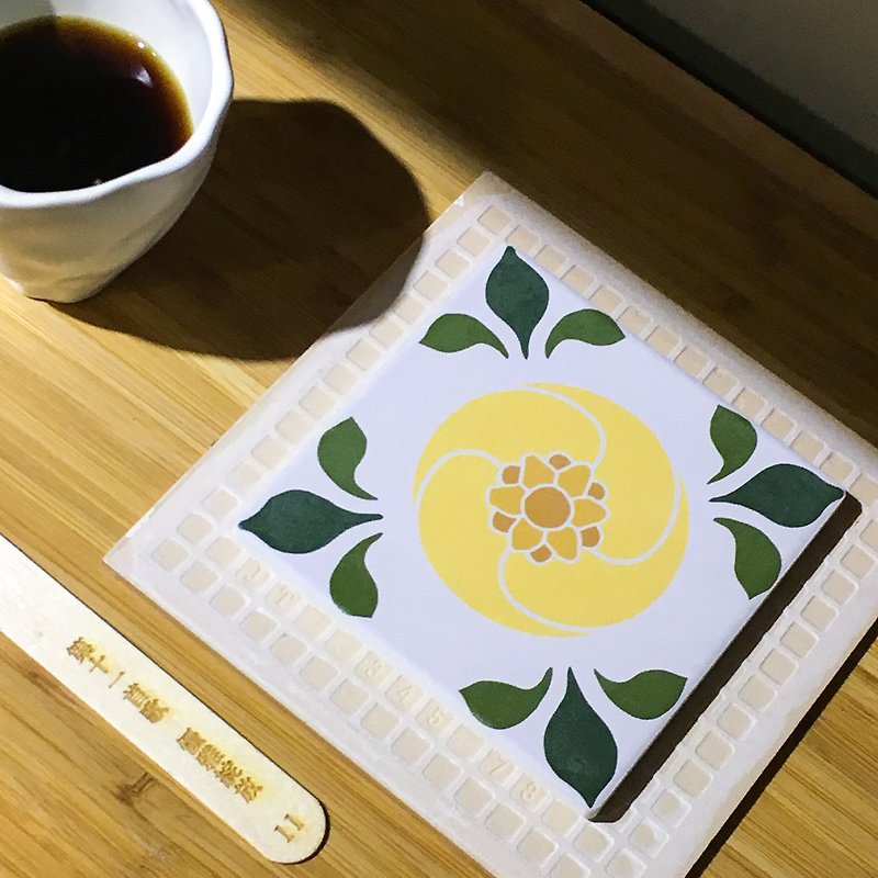Taiwan Majolica Tiles Coaster【Graceful Bloom】 - Coasters - Pottery Yellow
