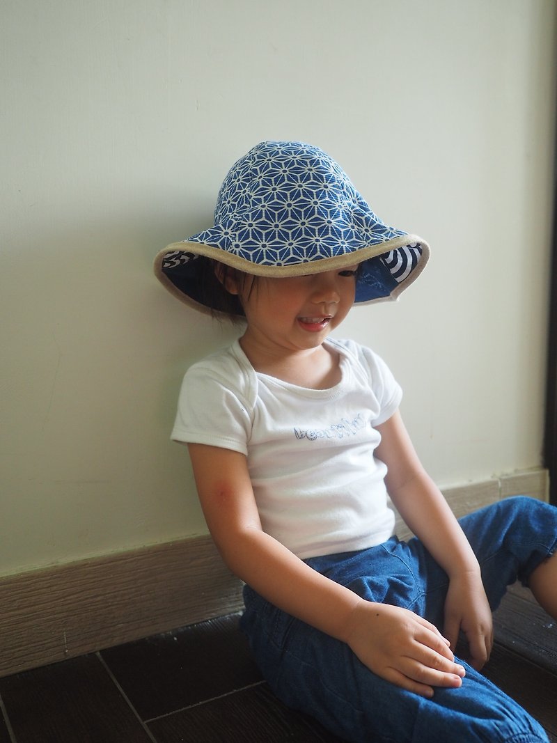 Handmade reversible Japanese style sun protection hat - Hats & Caps - Cotton & Hemp Blue