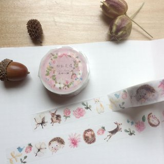 ゾーイの森No.12和紙テープ-ピンクガーランドフォーンとハリネズミ