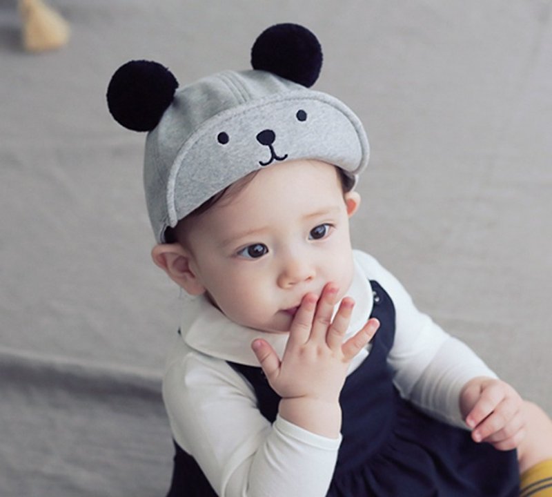 Happy Prince Baby Velvet Bear baseball cap Made in Korea - ผ้ากันเปื้อน - ผ้าฝ้าย/ผ้าลินิน สีเทา