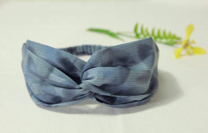 【水色髮帶】 - 日本復古質感布/花瓣倒影 灰藍 漸層 - 髮夾/髮飾 - 紙 藍色