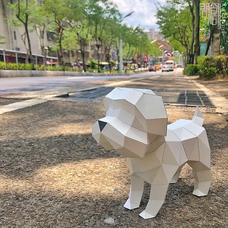 Ask a design DIY hand-made 3D paper model dog series-Maltese - ตุ๊กตา - กระดาษ ขาว