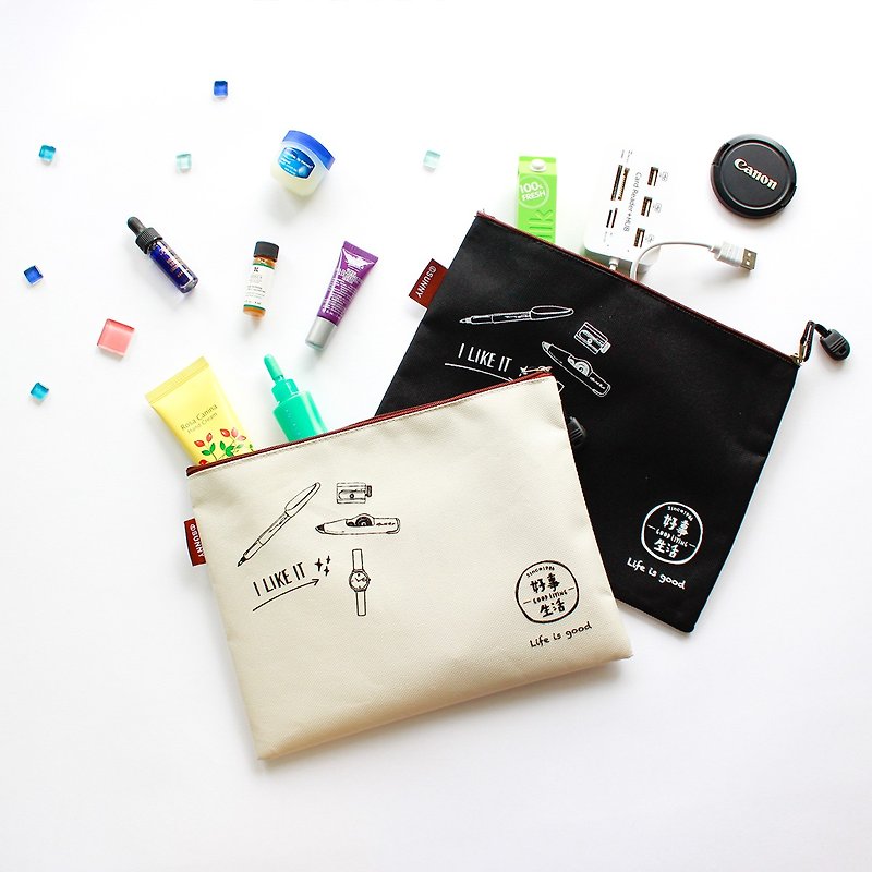 Good life / universal zipper storage bag - medium - กระเป๋าเครื่องสำอาง - ผ้าฝ้าย/ผ้าลินิน ขาว