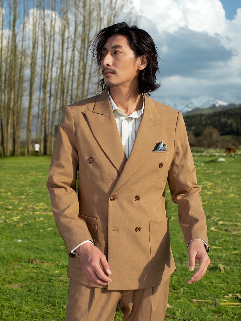 SOARIN義式雙排扣商務西裝外套(2423XZ73) - 男西裝外套 - 棉．麻 咖啡色