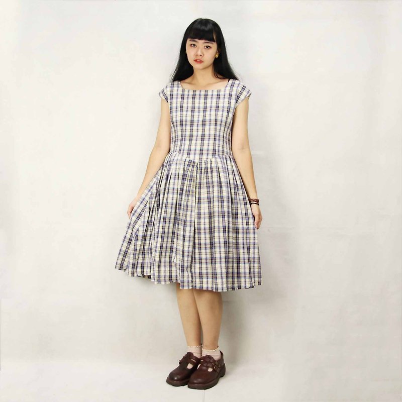 Tsubasa.Y Ancient House 025 Daily Plaid 2 Vintage Dress, Dress Skirt Dress - ชุดเดรส - ผ้าฝ้าย/ผ้าลินิน 