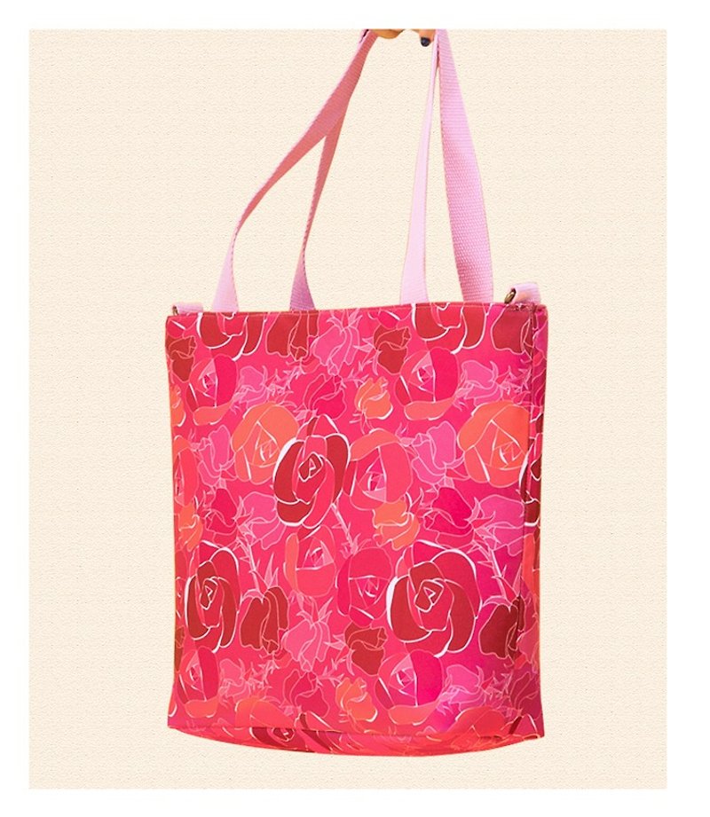 Two-use illustration print bag - pink rose - กระเป๋าแมสเซนเจอร์ - เส้นใยสังเคราะห์ สีแดง
