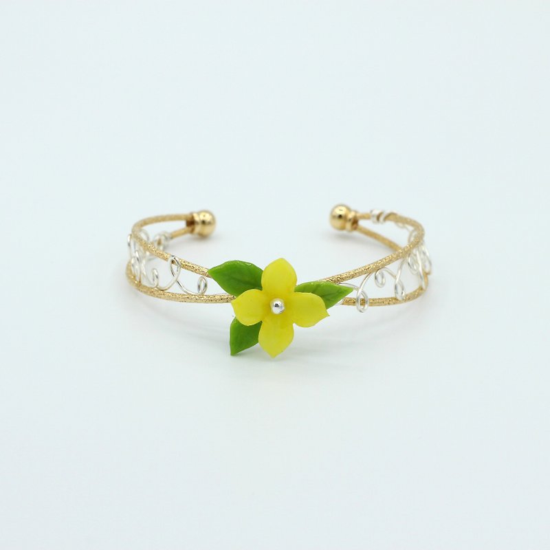 Pamycarie Great resin clay bouquet 925 silver plated 14K gold and copper wire bracelets - เครื่องประดับผม - ดินเหนียว สีเหลือง