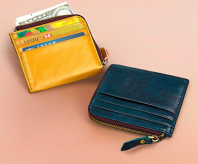 Small Genuine Leather Wallet for Women Credit Card Holder Zipper