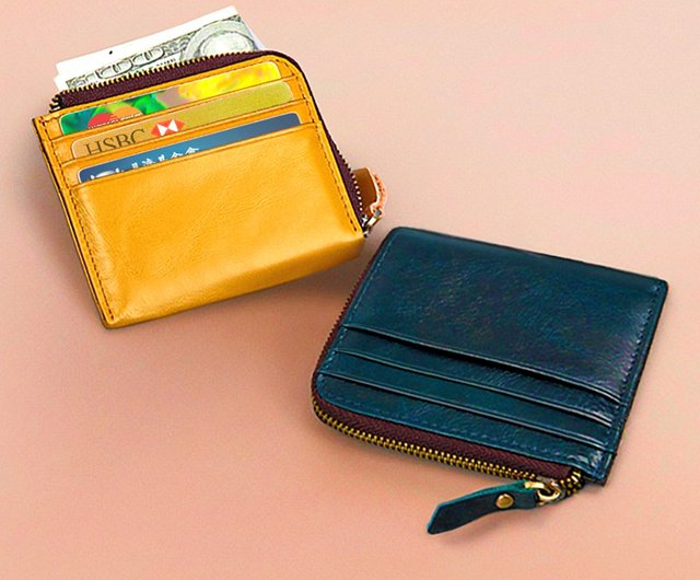 Rfid Blocking Credit Card Holder, Genuine Leather Short Coin Purse