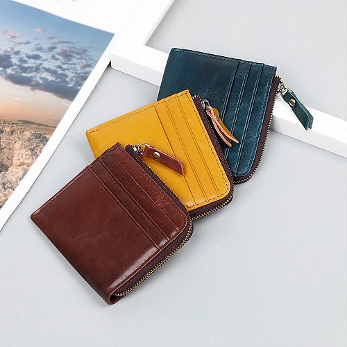 Leather wallet, L-zip wallet, Short clip, Credit card holder, Coin 