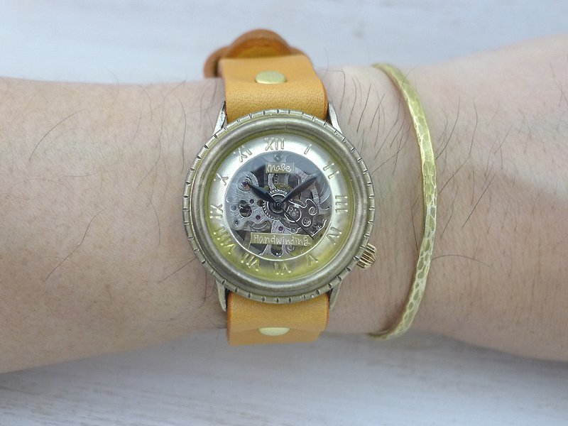 手作り腕時計 BHW068 ノーマルベルト 33mm手巻きBrass ローマ数字インデックス - 腕時計 - 銅・真鍮 ゴールド