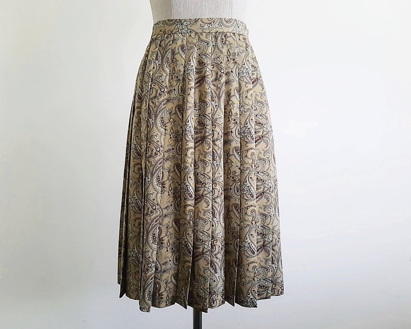 Vintage Brown Paisley Print Skirt - กระโปรง - เส้นใยสังเคราะห์ สีนำ้ตาล