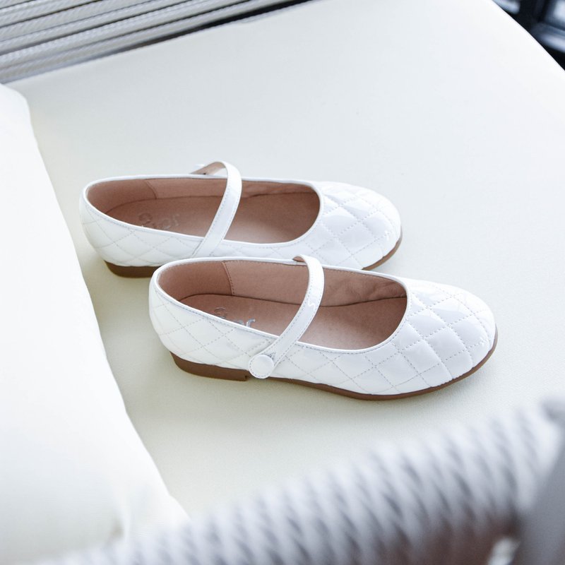 White girls' round-toe mirrored diamond pattern elegant and versatile student shoes - รองเท้าเด็ก - หนังเทียม ขาว