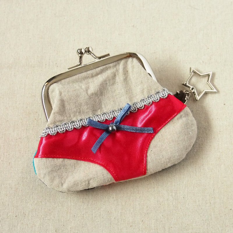 Neon pink panty kiss lock bag with embroidered face - Wallets - Cotton & Hemp Pink