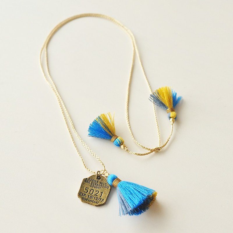 Necklace/3way tassel necklace/blue - สร้อยคอ - เส้นใยสังเคราะห์ สีน้ำเงิน