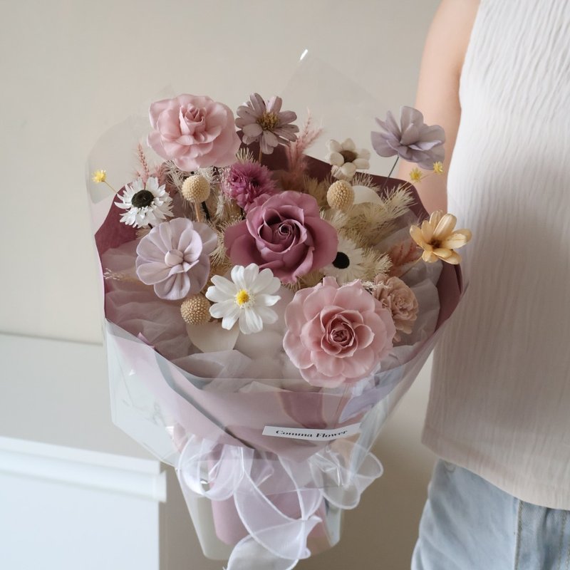 浪漫優雅紫圓形玫瑰花束 情人節花束 求婚花束 生日花束 週年花束 - 乾燥花/永生花 - 植物．花 多色