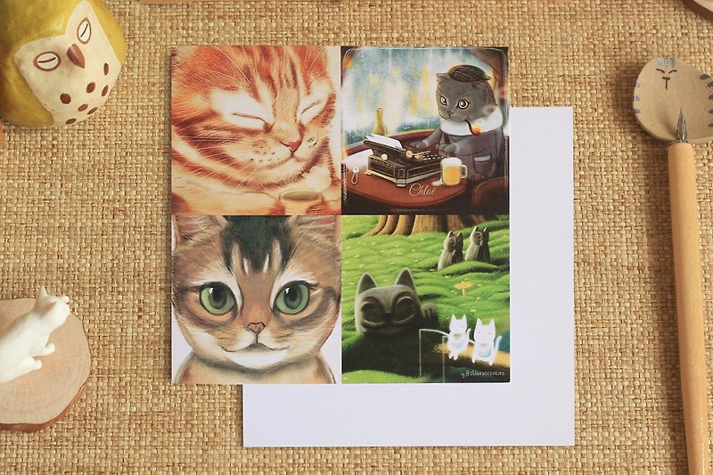 4 In 1 - Cat Postcard - การ์ด/โปสการ์ด - กระดาษ สีเขียว