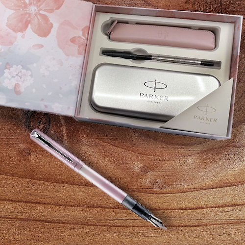 文聚 PARKER 派克 威雅XL系列 限量櫻花系列鋼筆/鋼珠筆雙用皮套禮盒組