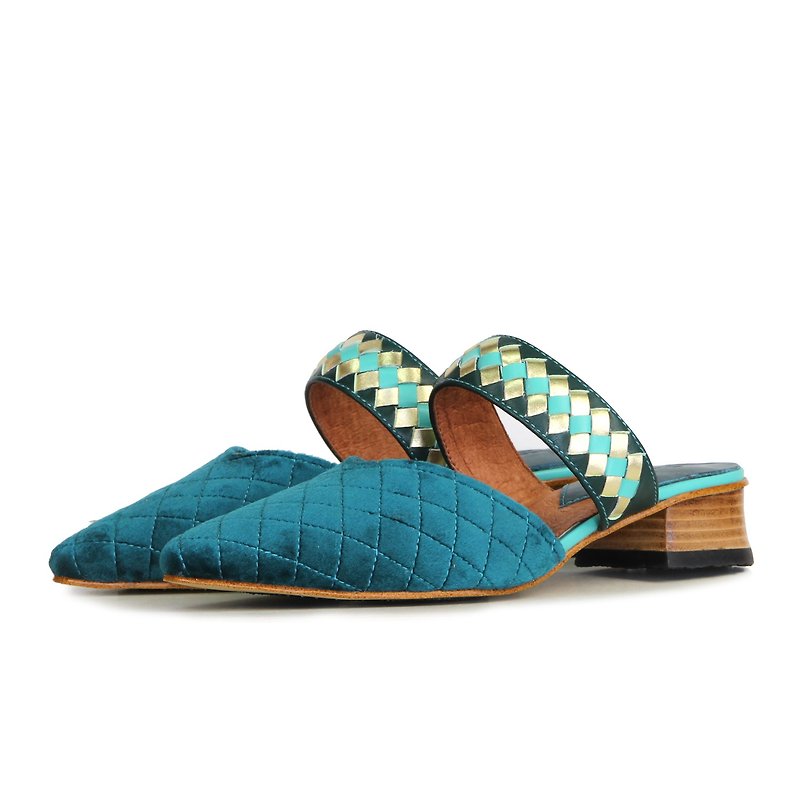 Sweet Villians W1077 奧利維亞皇后馬賽克真皮編織尖頭鞋 孔雀藍 - 高踭鞋 - 真皮 多色