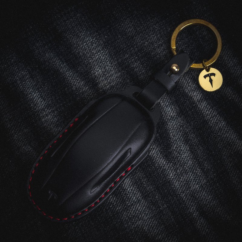 特斯拉 TESLA ModelS Model3 電動車 汽車鑰匙皮套 - 鎖匙扣/鎖匙包 - 真皮 黑色