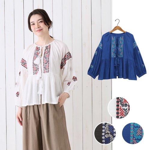 Moonstar House 星月屋 【預訂】印度製 東歐風十字刺繡流蘇束繩上衣