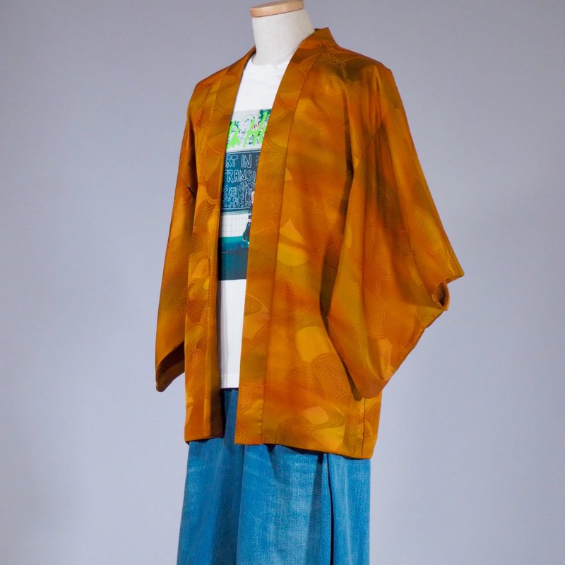 【日本製】 Soft silk suset color Haori, fashion Japan, mens Haori, gift - Women's Casual & Functional Jackets - Silk Orange